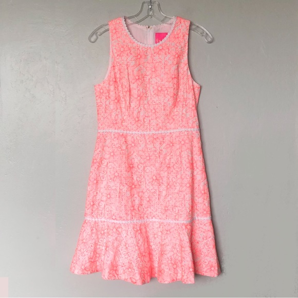 Lilly Pulitzer Dresses & Skirts - Lilly Pulitzer Ellen Embroidered Flounce Dress In Cantaloupe Size 4 NWOT